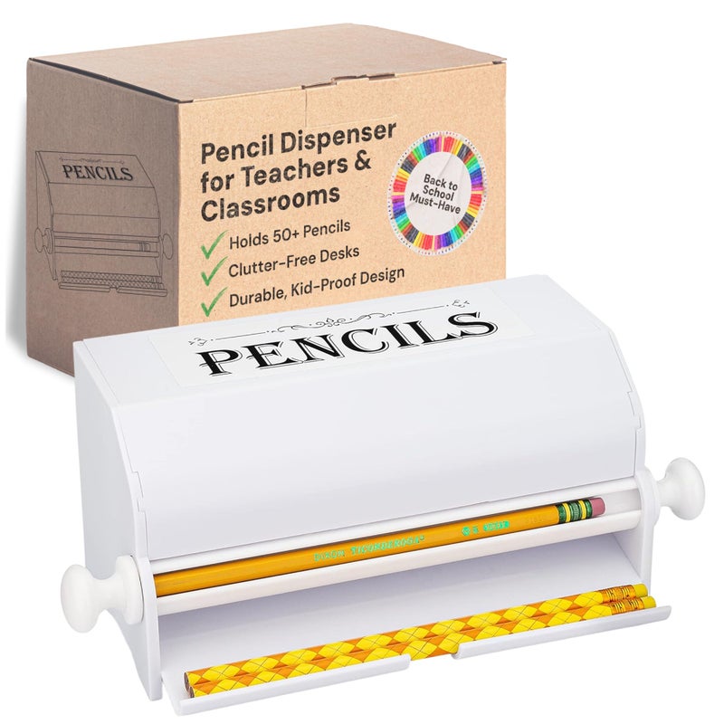SimplyImagine Pencil Dispenser for Classroom & Office - 10.5 in W x 5.5 in D x 4 in H White Acrylic - Holds 50 No. 2 Pencils with Smooth Rolling Knob - Classroom Must Haves & Teacher Gadgets - Image 1
